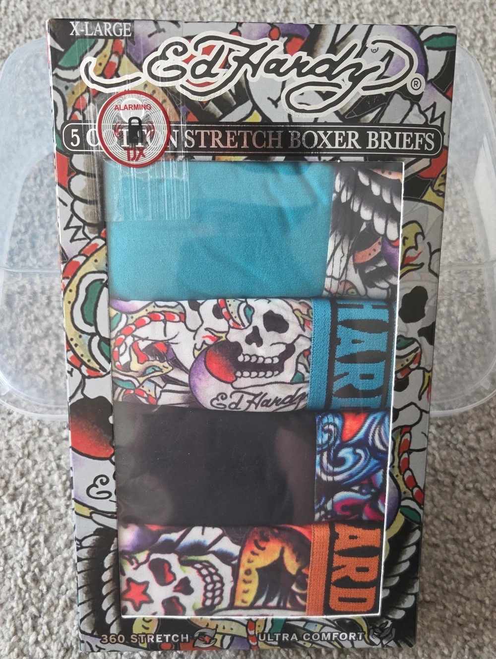 Ed Hardy NWT Men’s Boxer Brief 5-Pack – Teal, Black, Multicolor, Orange XL
